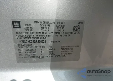 2016 Chevrolet Tahoe Ls z USA, uszkodzony, nr VIN 1GNSCAKC6GR456529